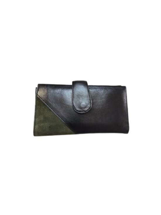 Handbags - Vintage Colorblock Leather & Suede Long Bifold Wallet Black Green